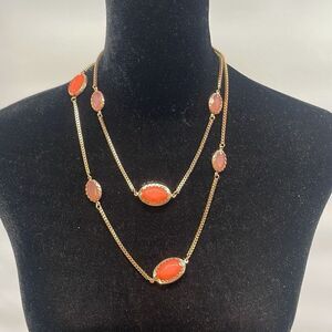 Womens Gold-Tone Box Chain‎ Carnelian Gemstone Long Strand Necklace Orange OS